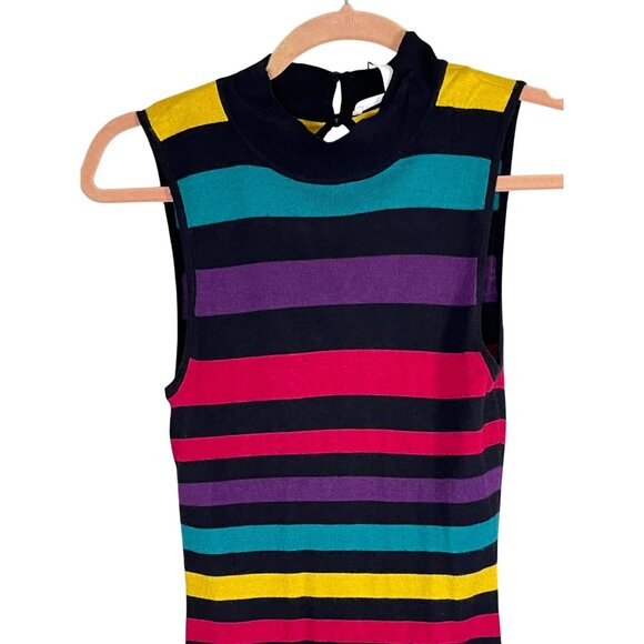 BCBG Striped Tank Maxi Dress XS Colorful Sweater Retro Classic Chic Funky Preppy - Picture 13 of 14